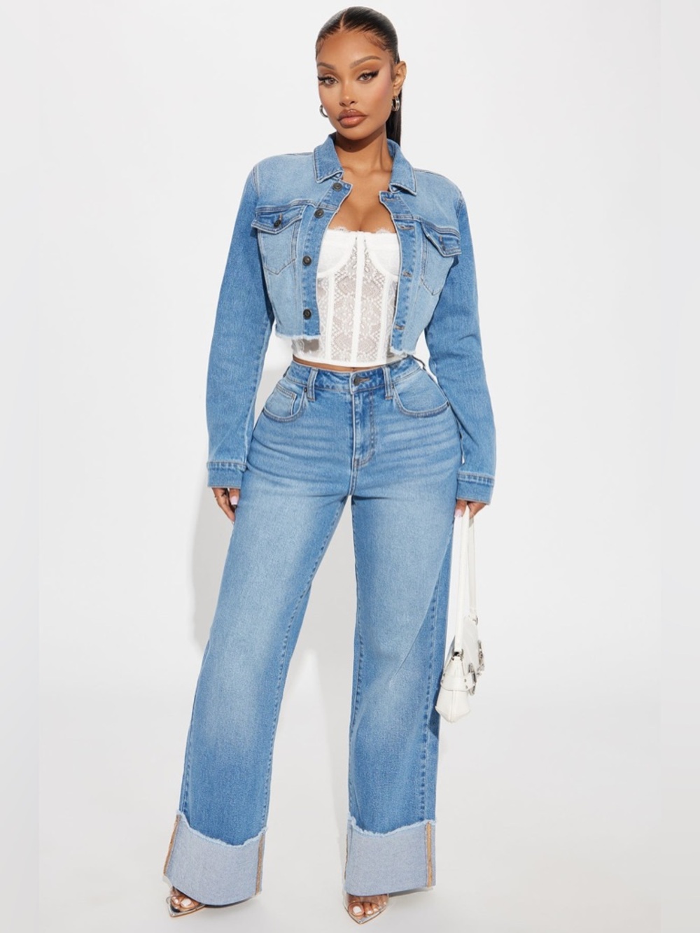 NWT Fashion Nova Light Wash All The While Cuffed Wide Leg Jeans! Sz 16 PLUS!